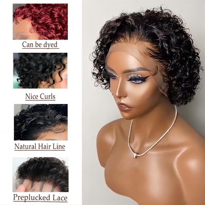 Des perruques de cheveux humains de 8 pouces 360 dentelles à l'avant Des boucles de pixie Perruque pour les cheveux doux et brillants