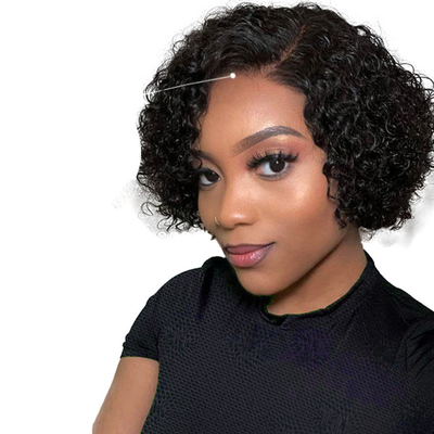 Top Cheveux Humains Brésilien Pixie Coupe Bouclée Full HD dentelle Pas de colle Partie Latérale Perruque pour Femmes