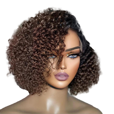 Top Cheveux Humains Brésilien Pixie Coupe Bouclée Full HD dentelle Pas de colle Partie Latérale Perruque pour Femmes