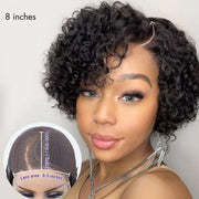 Top Cheveux Humains Brésilien Pixie Coupe Bouclée Full HD dentelle Pas de colle Partie Latérale Perruque pour Femmes