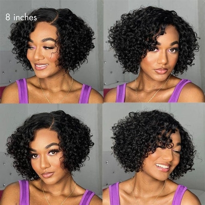 Top Cheveux Humains Brésilien Pixie Coupe Bouclée Full HD dentelle Pas de colle Partie Latérale Perruque pour Femmes