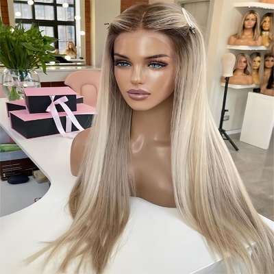 Cheveux européens Cheveux humains Perruques à 180% de densité frontale HD dentelle Vague avant et corps